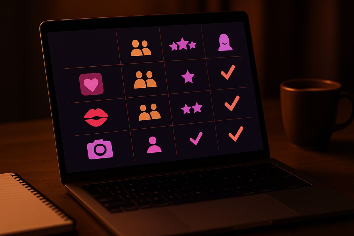 A comparison chart of adult service platforms on a laptop screen.