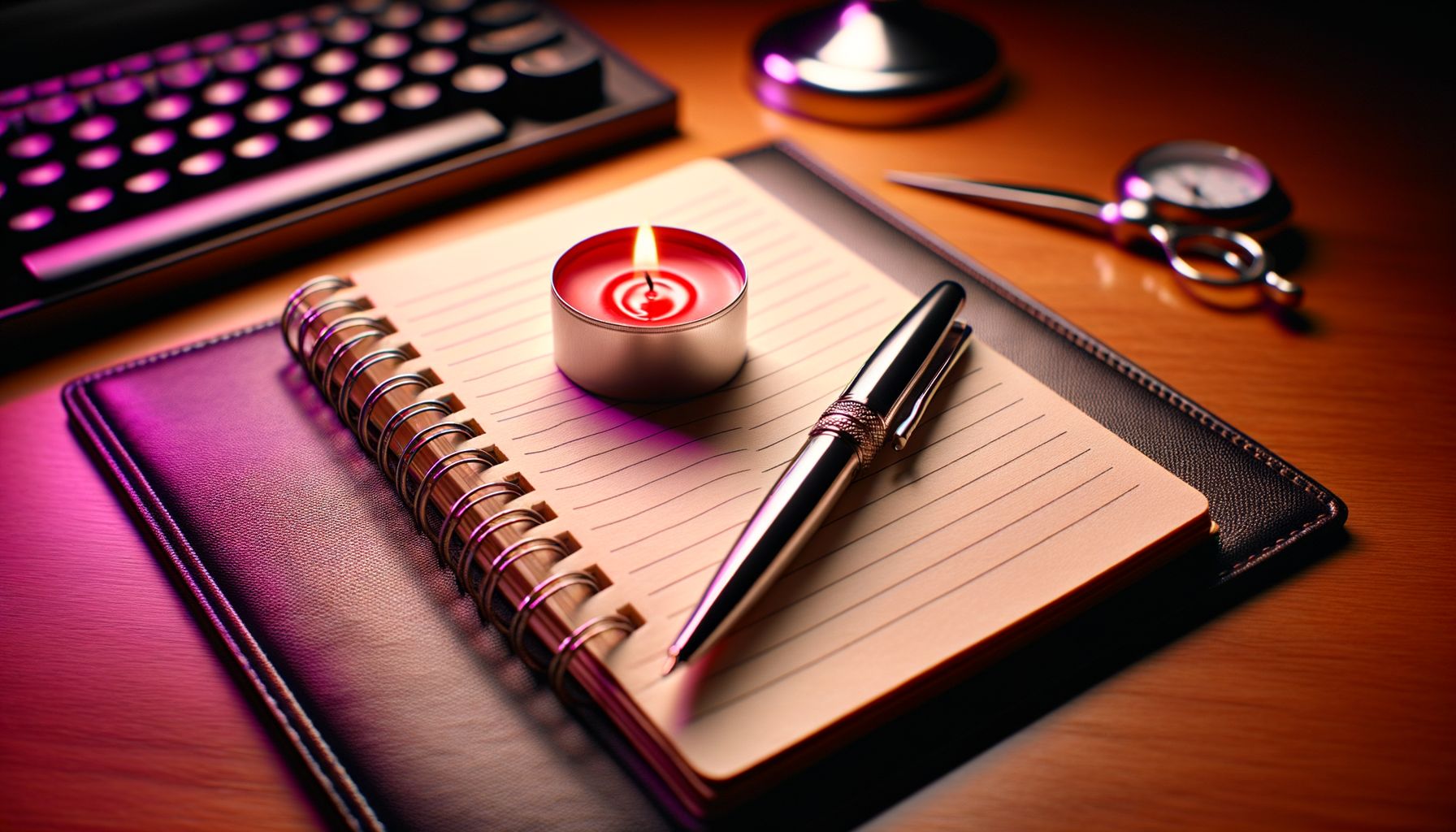Nahaufnahme eines Notizbuchs mit Safewords und einem Stift auf einem Tisch.