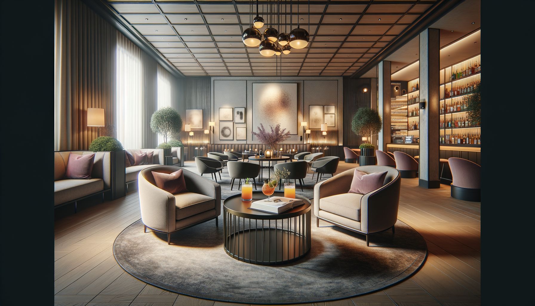 Stylish hotel lobby setting for a girlfriend experience meet-up.