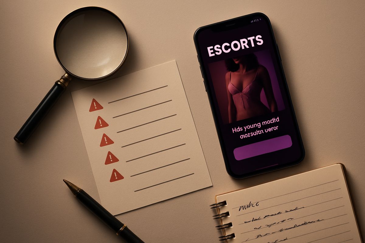 Elegancki układ przedmiotów związanych z oszustwami w ogłoszeniach escort.