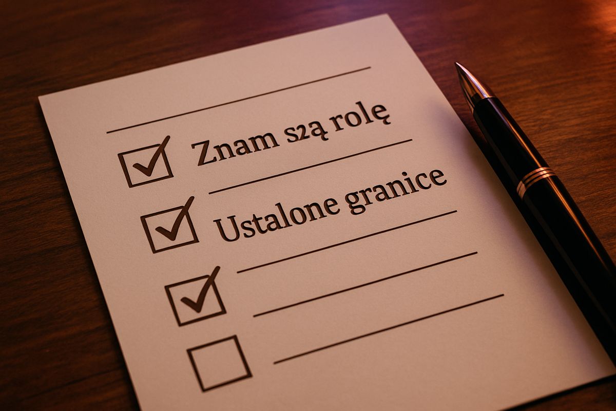 Checklist zgody i granic BDSM na drewnianym stole z eleganckim długopisem.