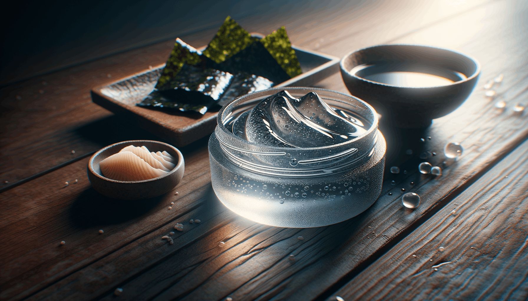 Close-up of traditional nuru gel with visible texture and nori seaweed.