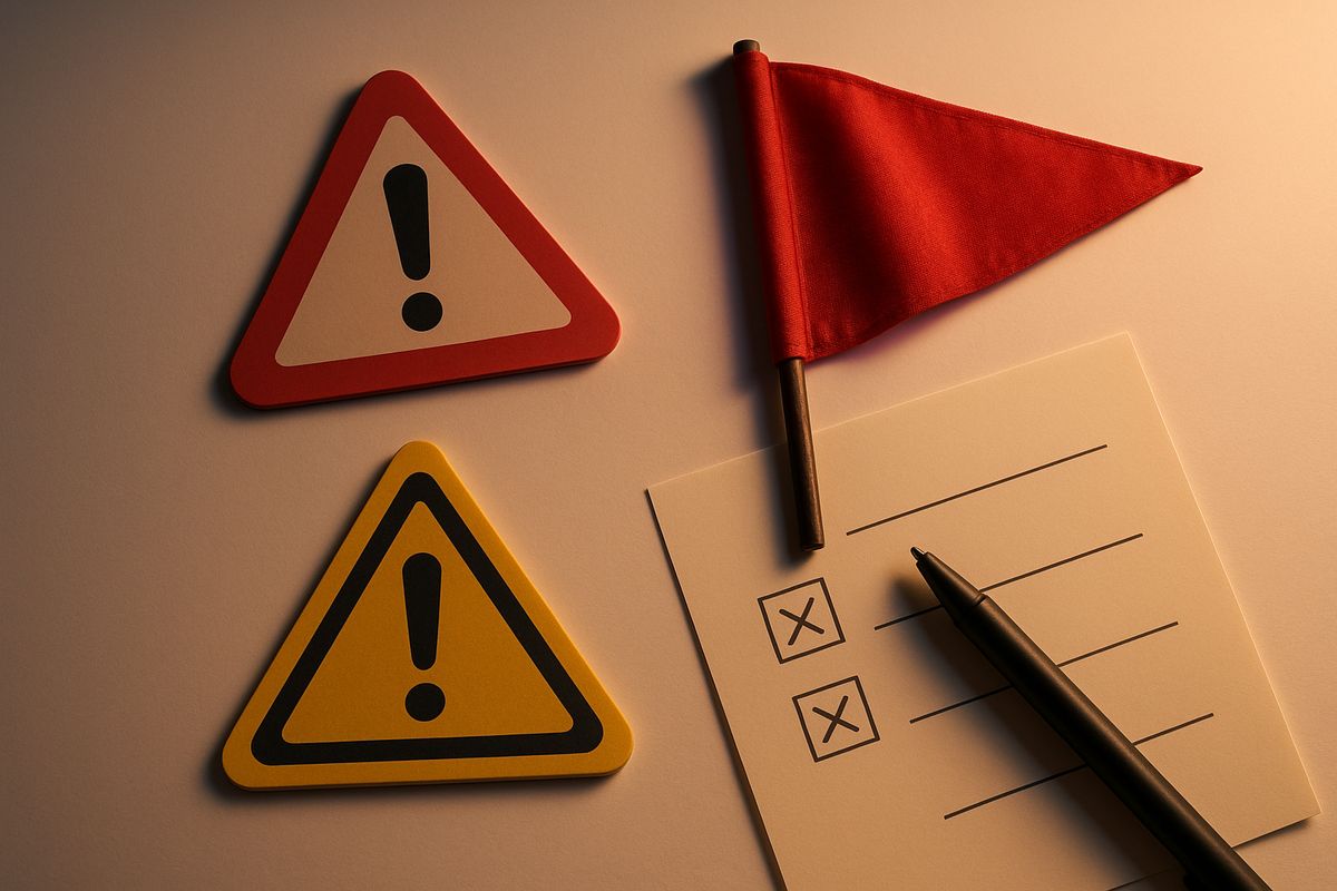 A flat lay of warning signs related to escort etiquette.