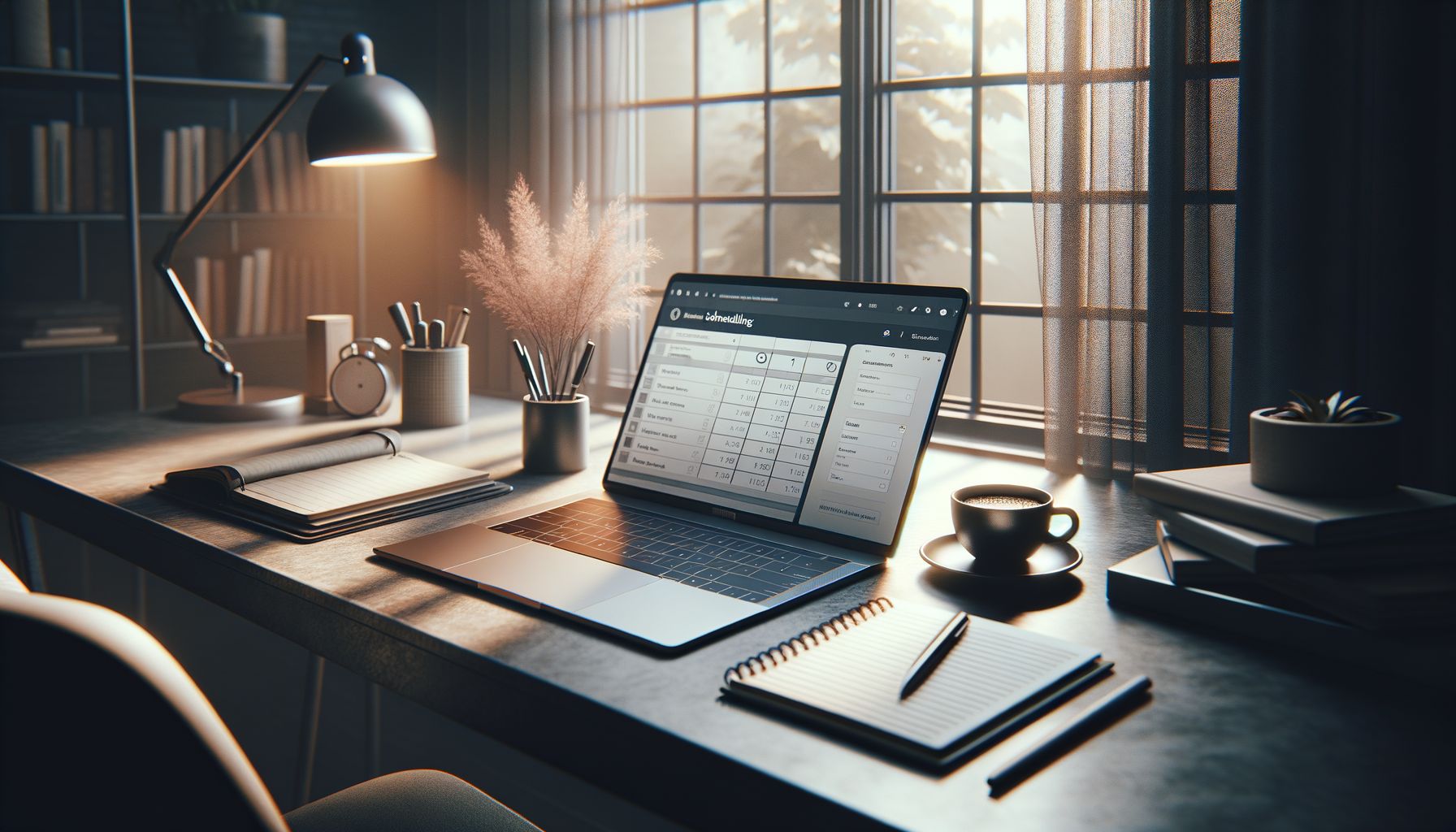 Arbeitsplatz mit Laptop für die Buchung eines Escort-Services.