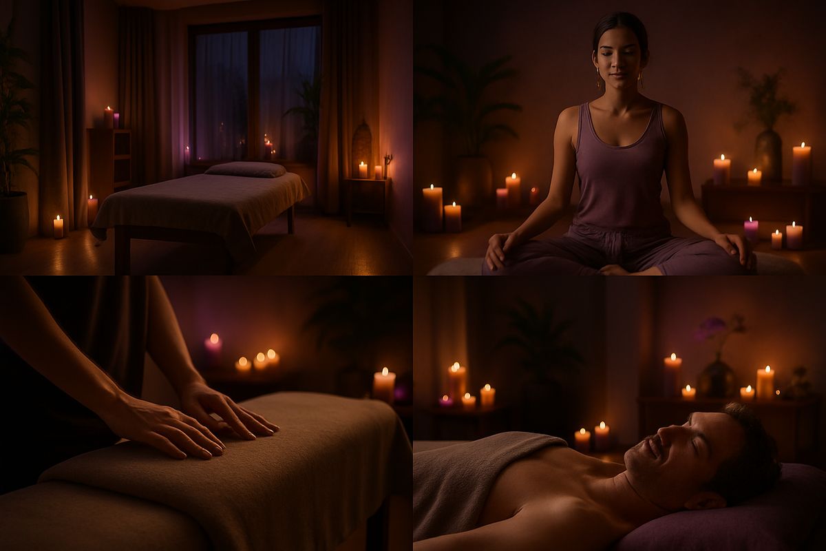 Visualisierung der vier Phasen einer Tantra-Massage in einem Spa.