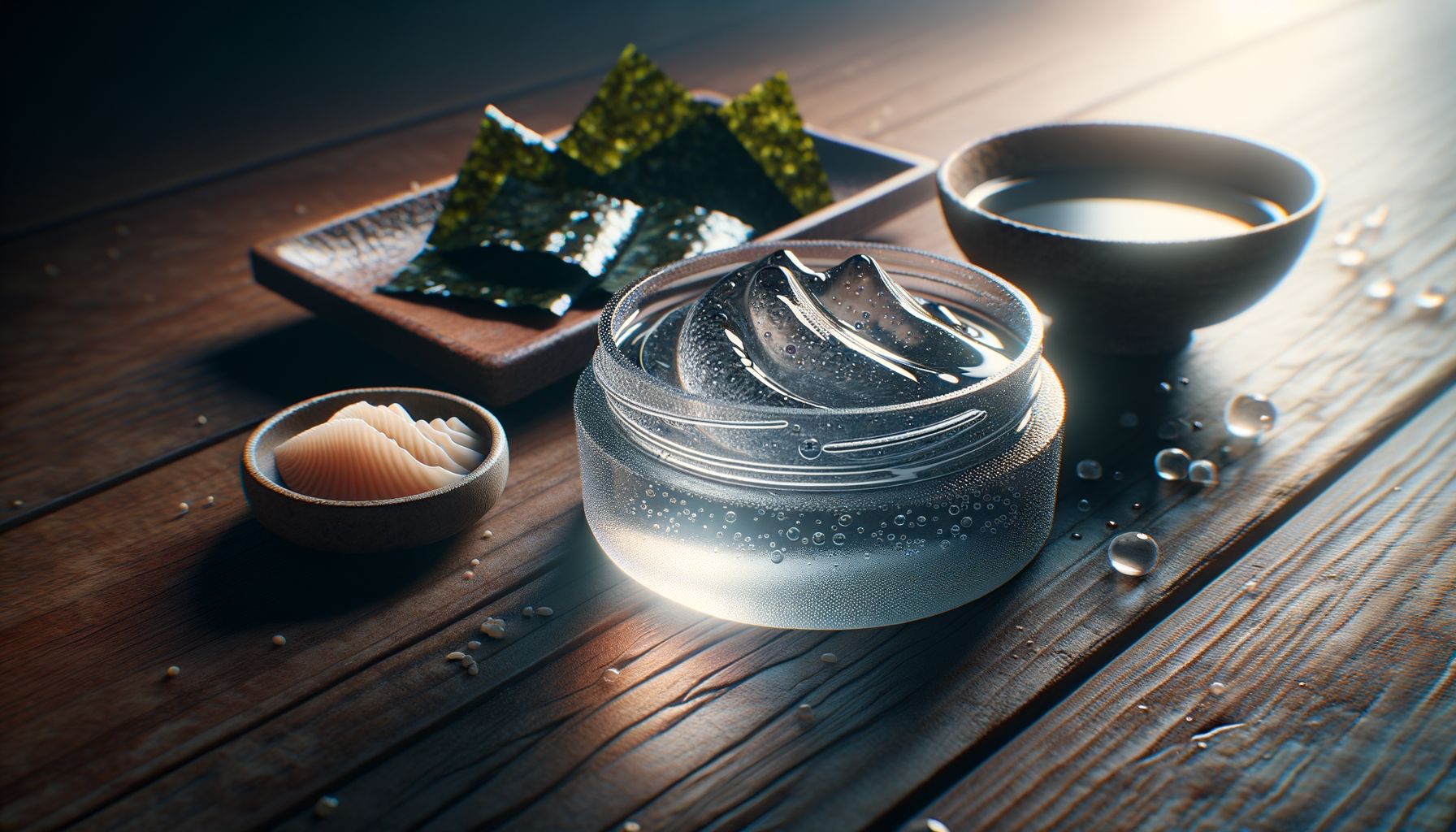 Close-up of traditional nuru gel with visible texture and nori seaweed.