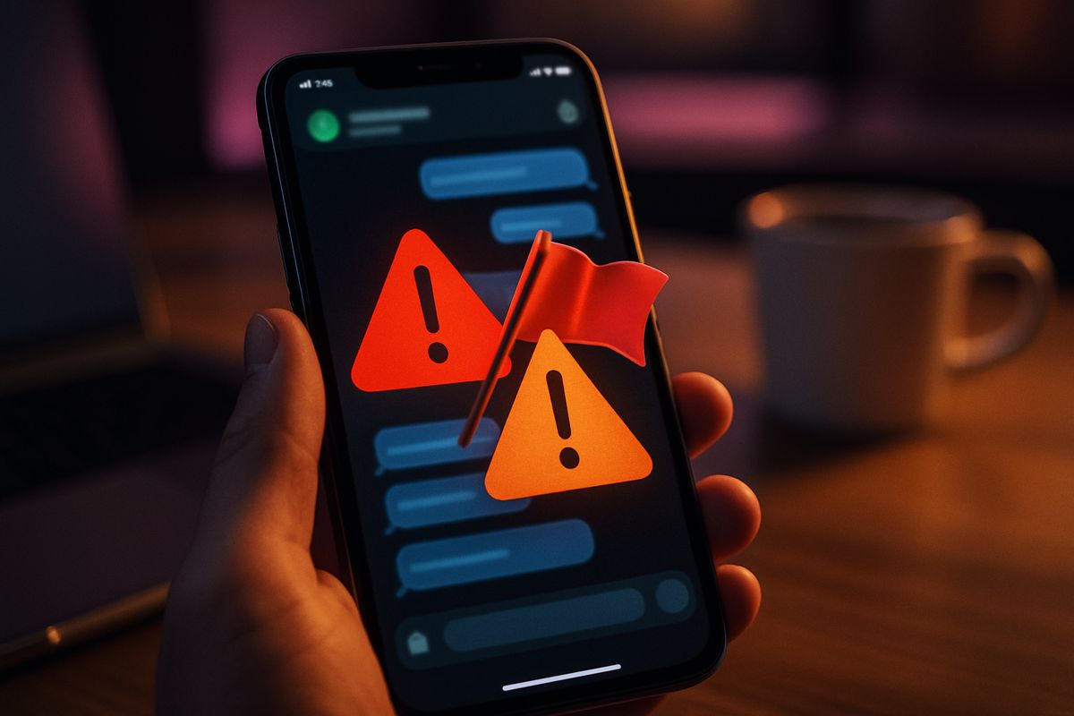 Smartphone mit Warnzeichen für Sicherheit beim Sugardating